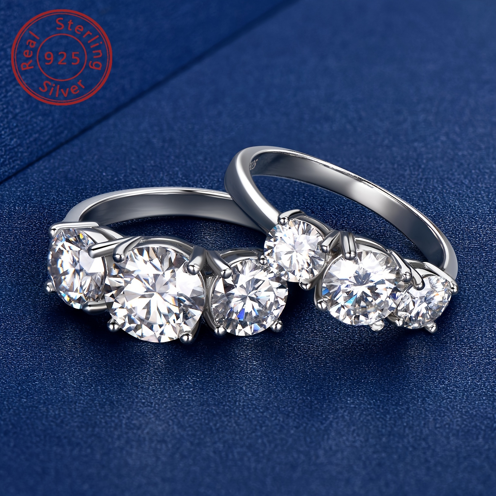 Moissanite Engagement Ring 925 Sterling Silver Round Cut D High Polished Finish